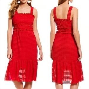 NWT Endless Rose Vibrant Red Midi Dress With Ruffles